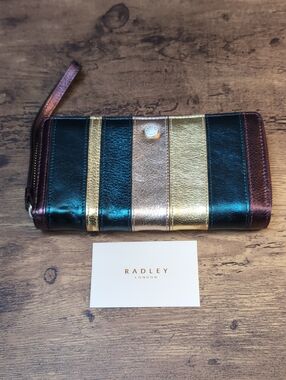New Radley London Striped Metallic Leather Wristlet Wallet - Multicolor